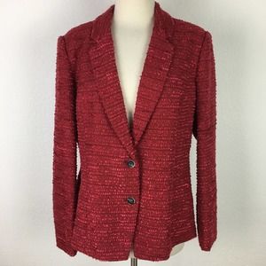 Lucky Brand Red Bouclé Button Jacket XL